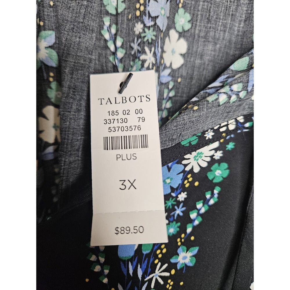 Talbots Blouse 3X Black Floral Peasant Puff Smocked Boho Tassels Feminine Flowy - Picture 4 of 12